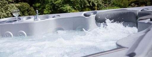 outdoor hot tub on with bubbling jets