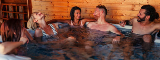 poeple laughing in the hot tub